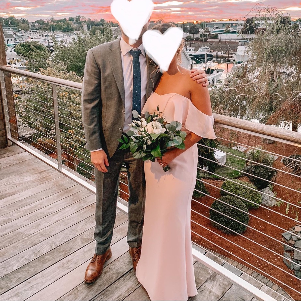 Off the Shoulder Formal Gown in Blush Pink